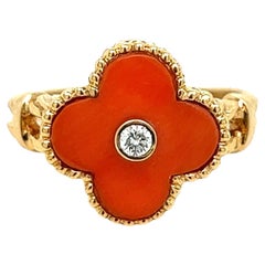 Used Van Cleef & Arpels Alhambra Coral Diamond Ring