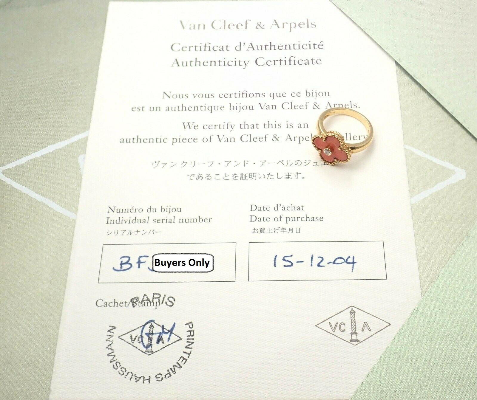 Van Cleef & Arpels Alhambra Coral Diamond Yellow Gold Ring For Sale 4