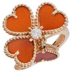 Van Cleef & Arpels Alhambra Cornelian and Diamond 18 Karat Yellow Gold Ring