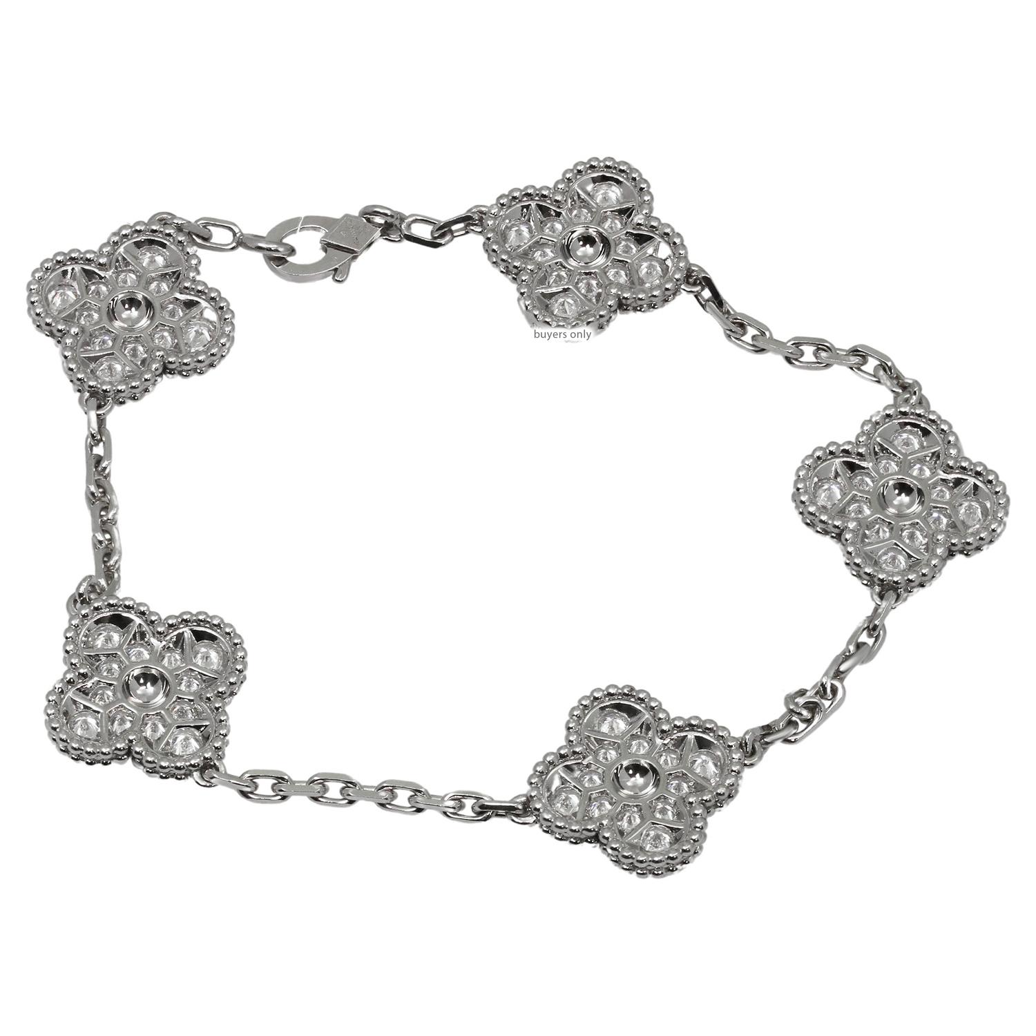 VAN CLEEF & ARPELS Alhambra Diamond 18k White Gold 5 Motif Bracelet In Excellent Condition In New York, NY