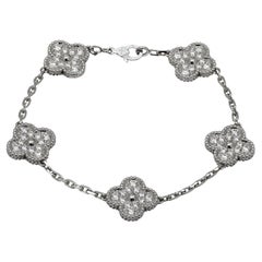 VAN CLEEF & ARPELS Alhambra Diamond 18k White Gold 5 Motif Bracelet