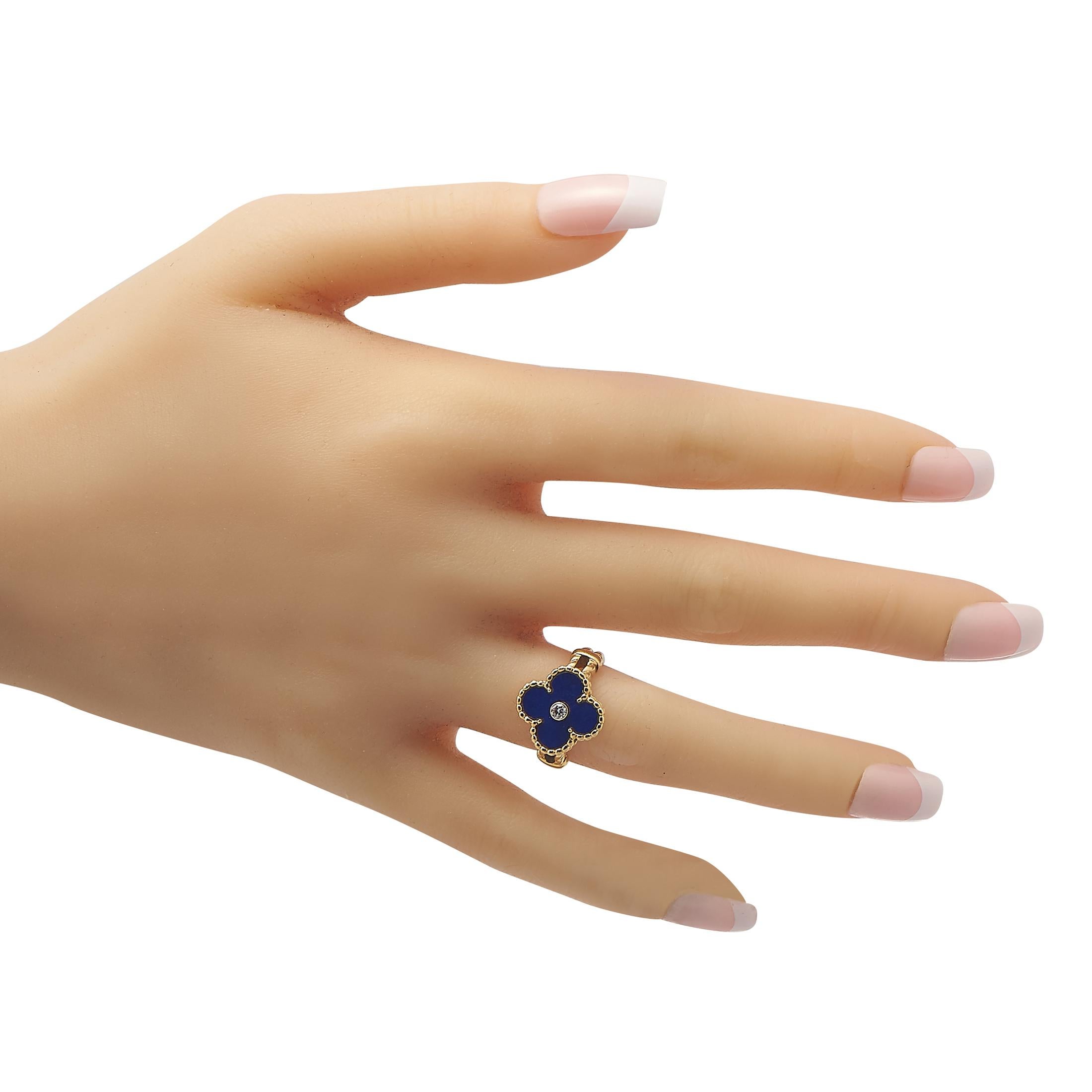 Round Cut Van Cleef & Arpels Alhambra Diamond and Lapis Lazuli Ring
