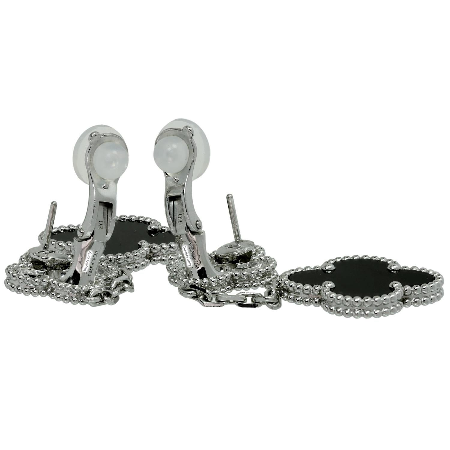 VAN CLEEF & ARPELS Alhambra Ohrringe mit 2 Motiven, Diamant Schwarzer Onyx Weißgold 1