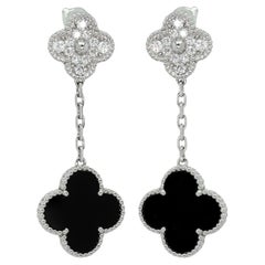 VAN CLEEF & ARPELS Alhambra Diamond Black Onyx White Gold 2 Motif Earrings 