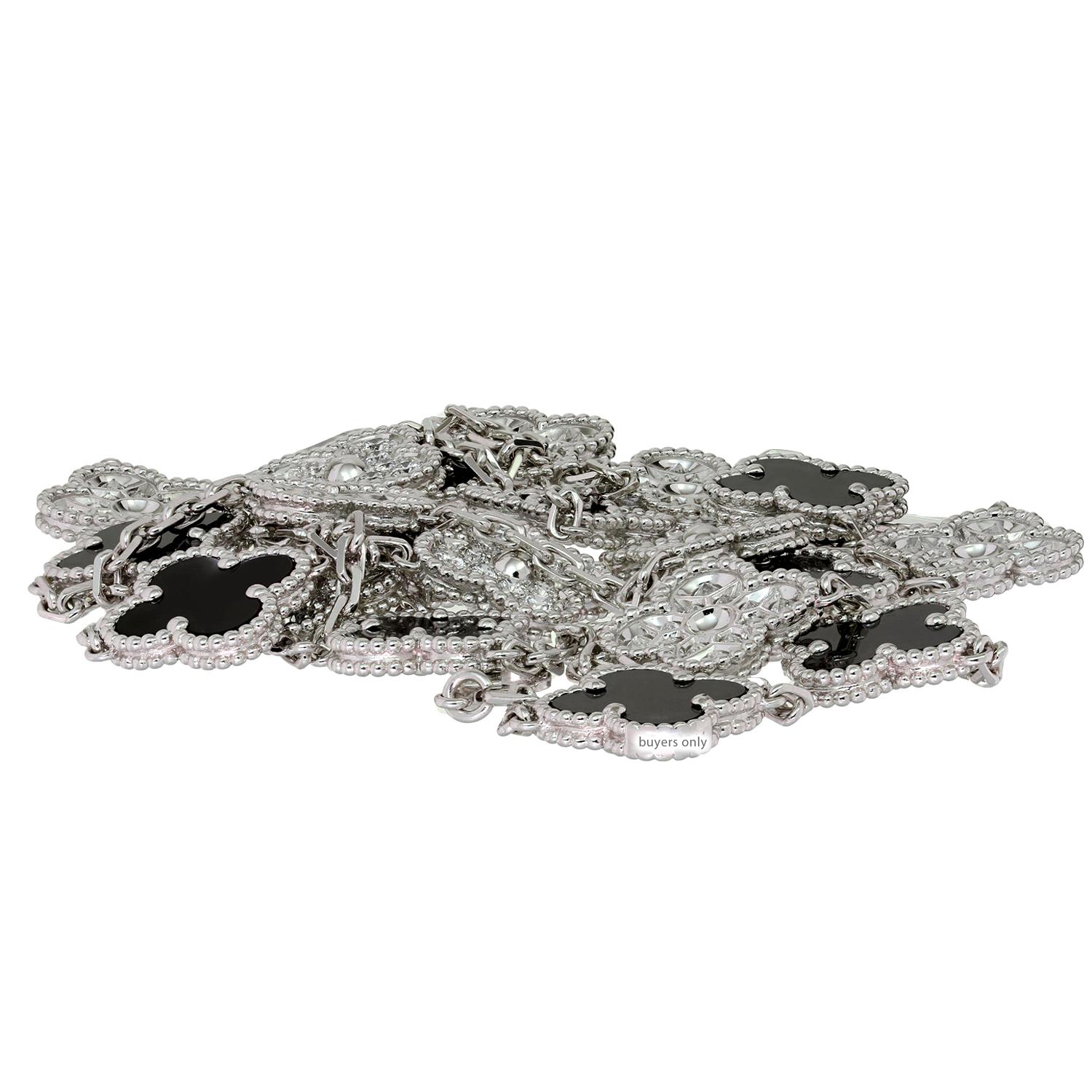 VAN CLEEF & ARPELS Alhambra Diamond Black Onyx White Gold 20 Motif Necklace  For Sale 1