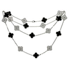 VAN CLEEF & ARPELS Alhambra Diamond Black Onyx White Gold 20 Motif Necklace 