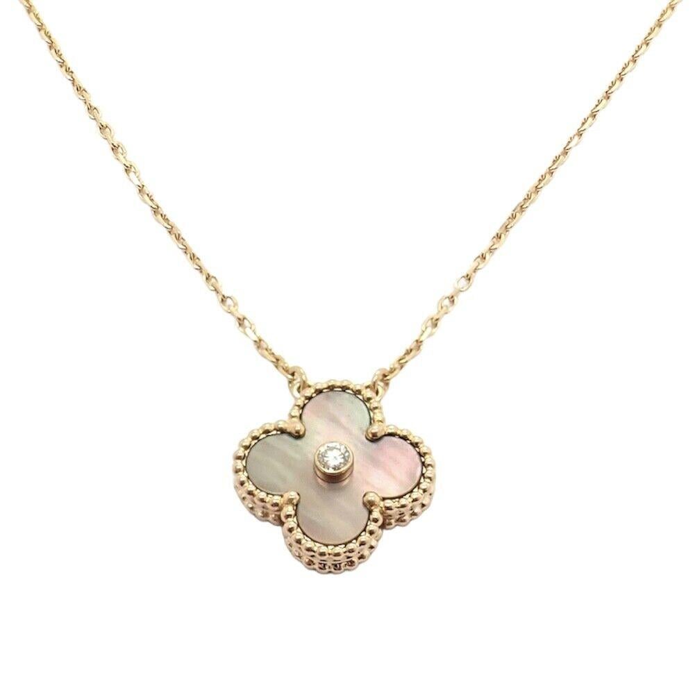 Van Cleef & Arpels Alhambra Diamond Grey Mother of Pearl Rose Gold Necklace 2