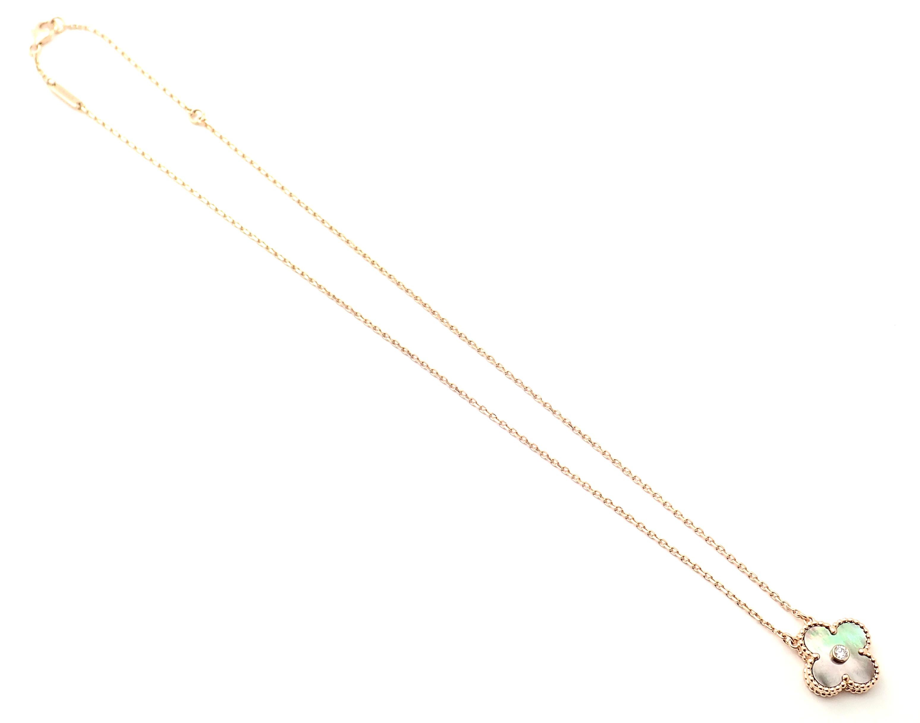 Women's or Men's Van Cleef & Arpels Alhambra Diamond Grey Mother of Pearl Rose Gold Necklace