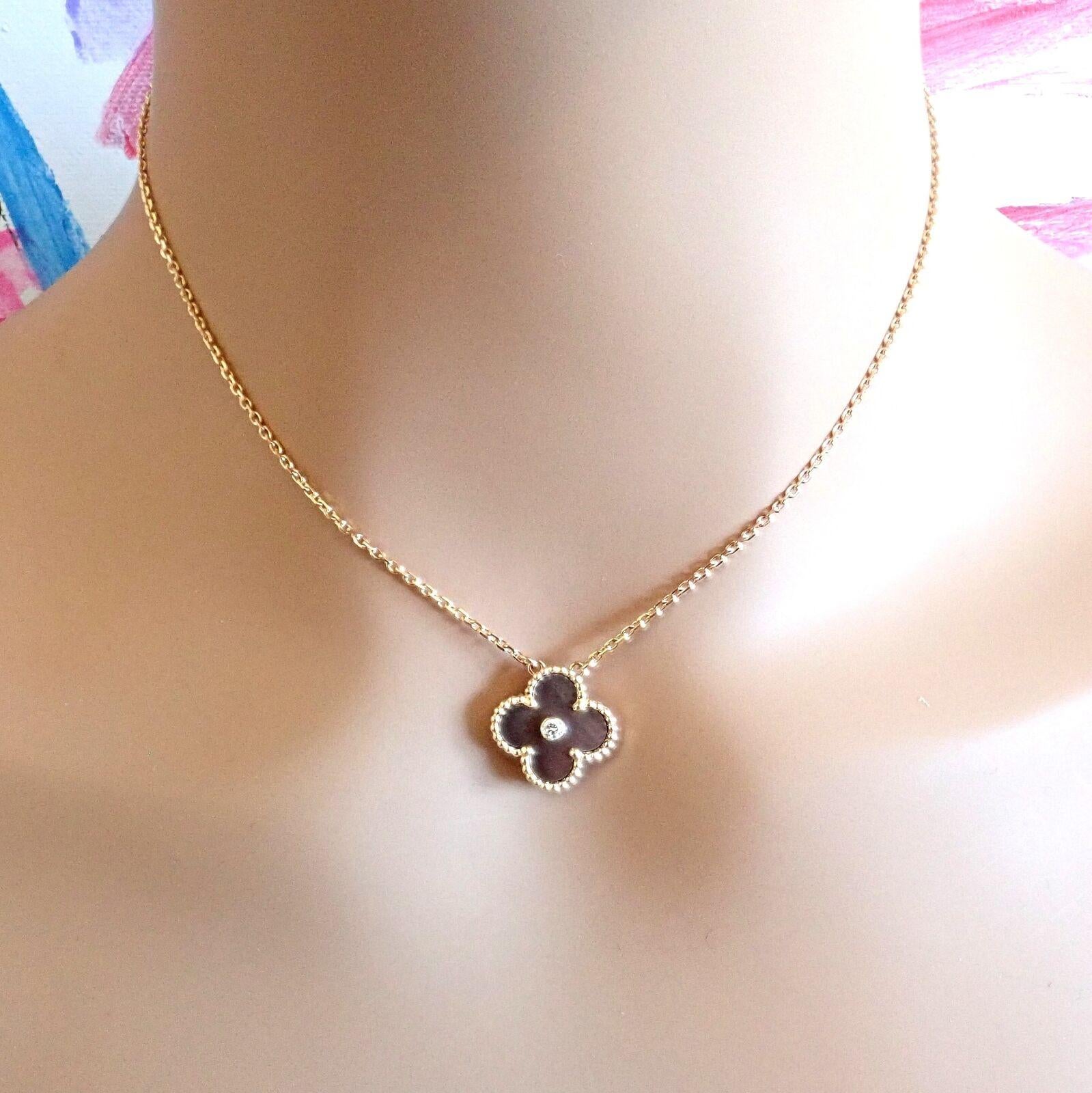 Women's Van Cleef & Arpels Alhambra Diamond Grey Mother of Pearl Rose Gold Necklace
