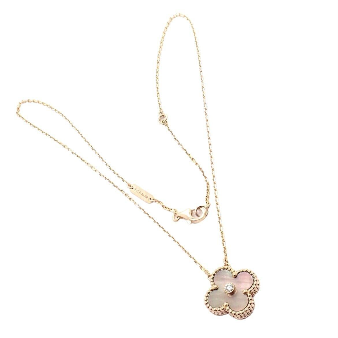 Van Cleef & Arpels Alhambra Diamond Grey Mother of Pearl Rose Gold Necklace 1