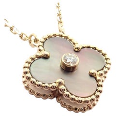 Van Cleef & Arpels Alhambra Diamond Grey Mother of Pearl Rose Gold Necklace