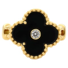 Van Cleef 
Arpels Alhambra Diamond Onyx 18 Karat Yellow Gold Ring
