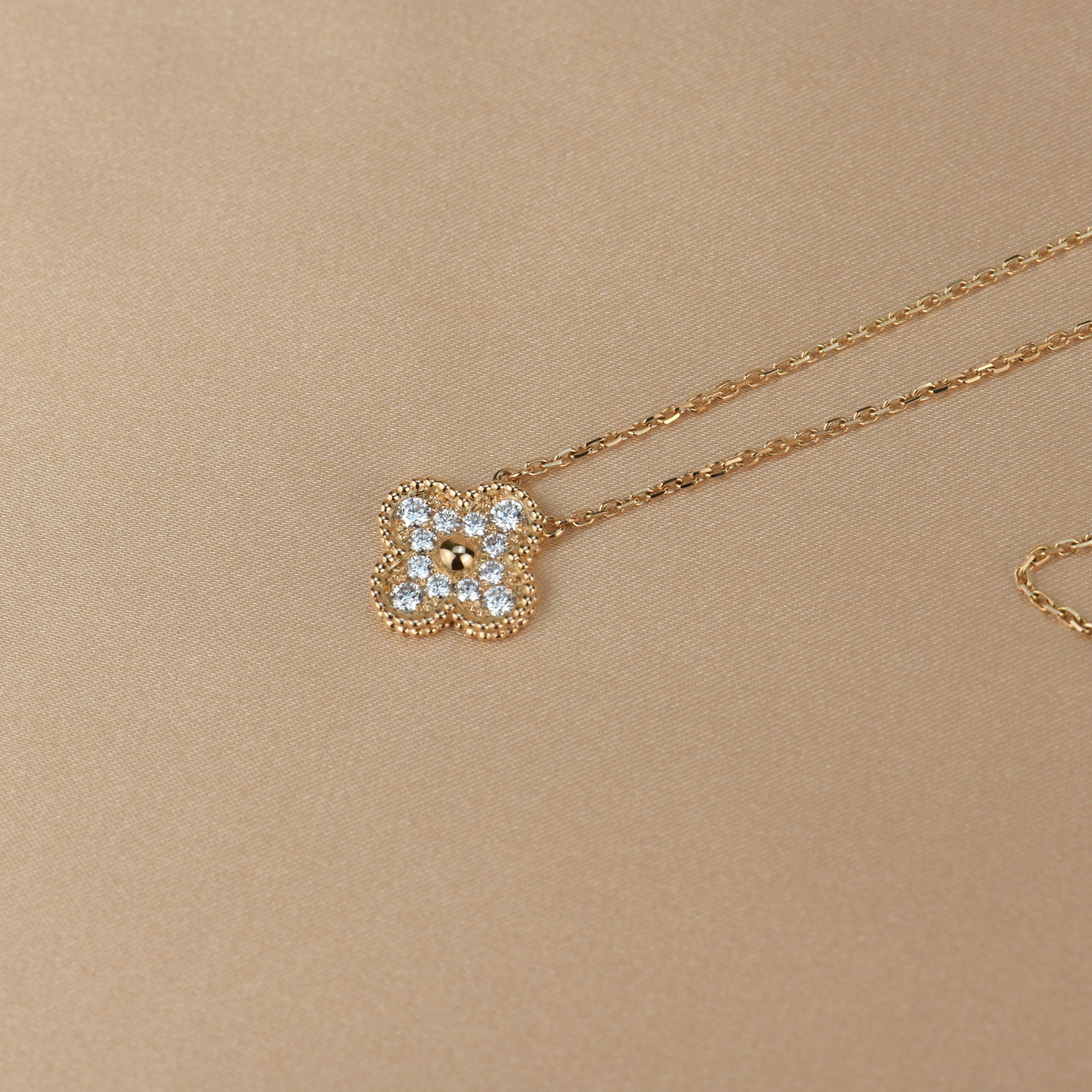 Van Cleef & Arpels Alhambra Diamond Rose Gold Pendant Necklace 3