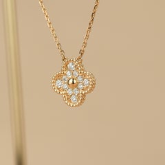 Van Cleef & Arpels Alhambra Diamond Rose Gold Pendant Necklace