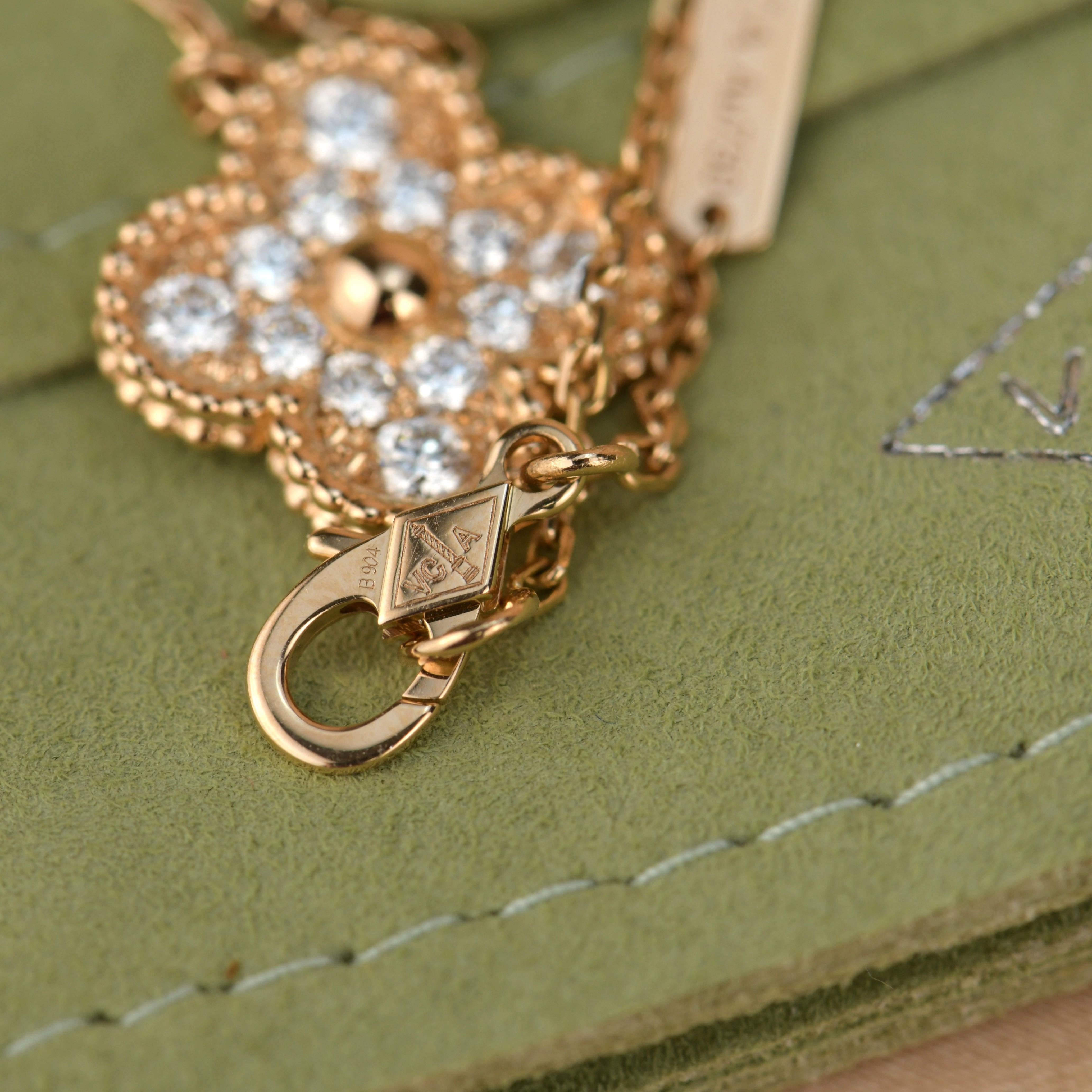 Van Cleef & Arpels Alhambra Diamond Rose Gold Pendant Necklace 2