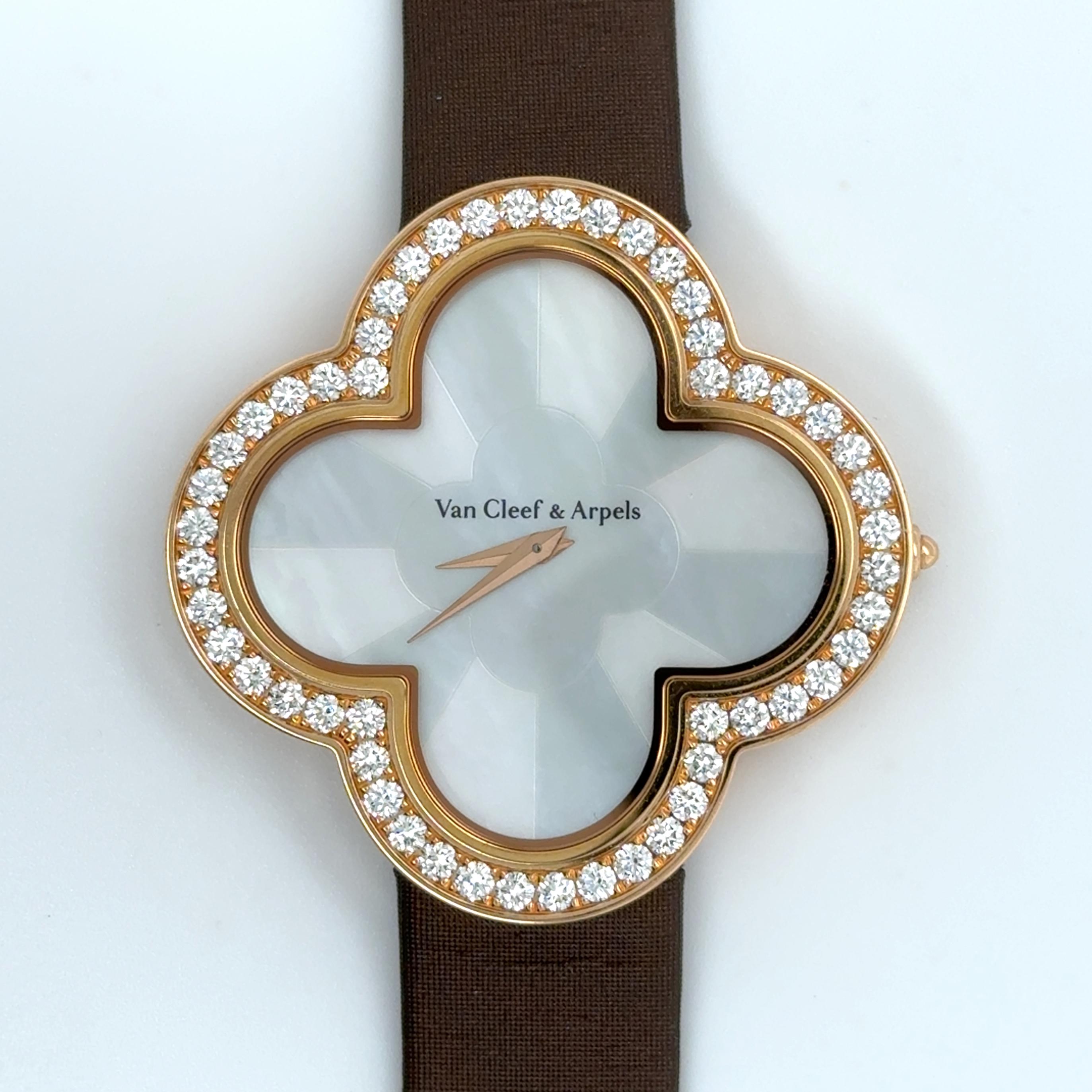 Van Cleef & Arpels diamond watch 18-karat rose gold with satin strap.
Accommodated with an up-to-date digital appraisal by a GIA G.G. once purchased, upon request. Please contact us with any questions. Thank you.

Item Number
WL2008