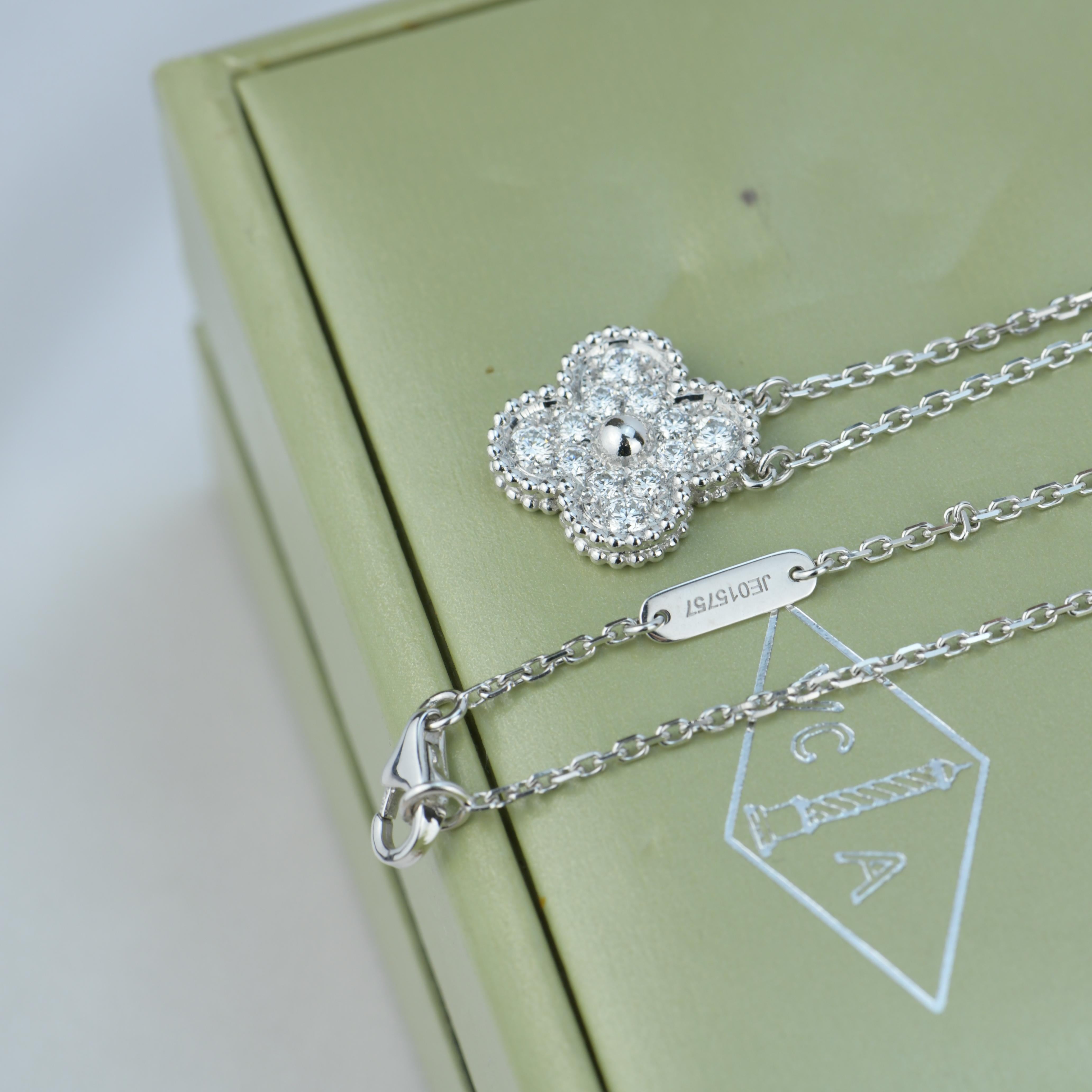 Van Cleef & Arpels Alhambra Diamond White Gold Pendant Necklace In Excellent Condition In Banbury, GB