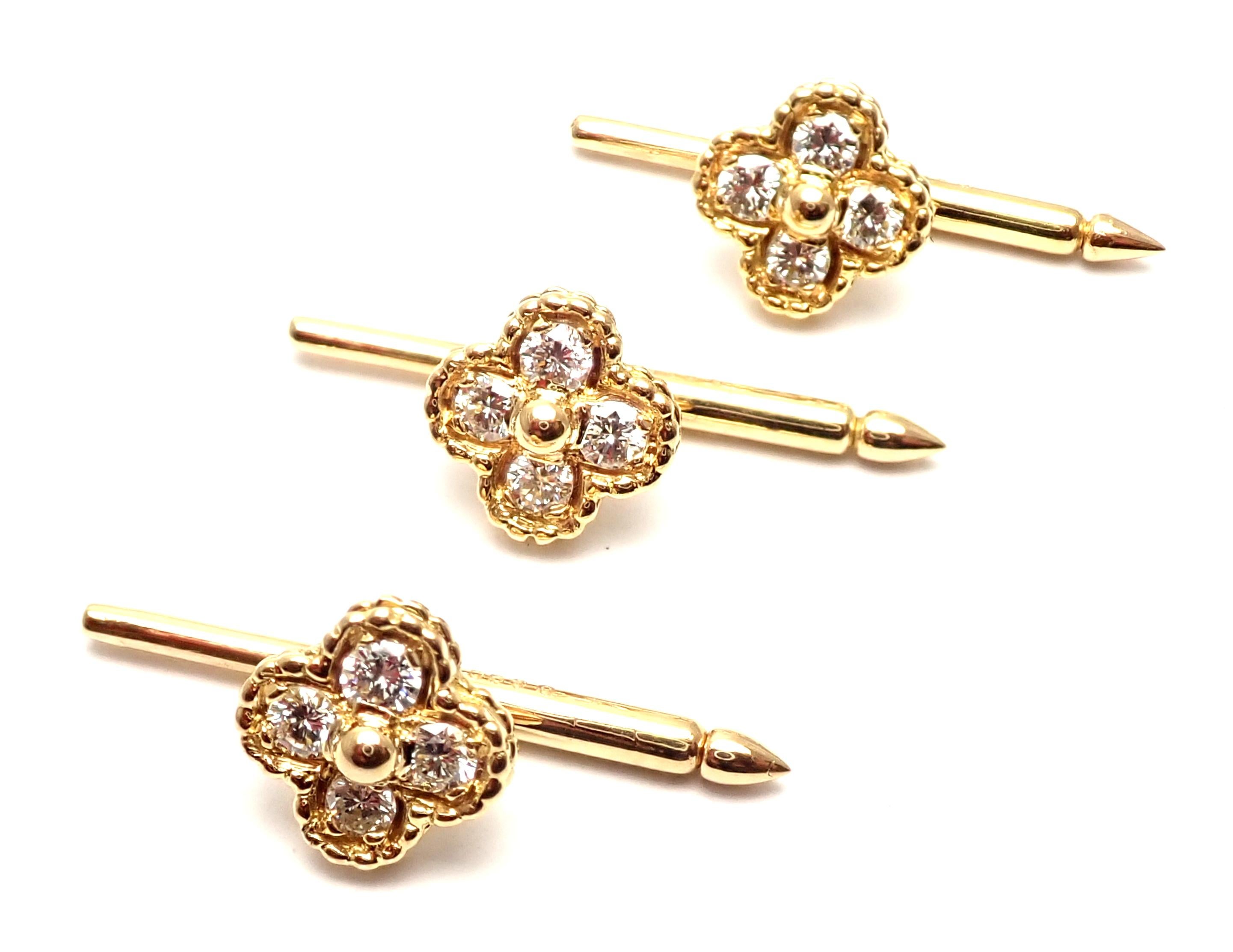Van Cleef & Arpels Alhambra Diamond Yellow Gold Cufflinks and Stud Dress Set In Excellent Condition In Holland, PA