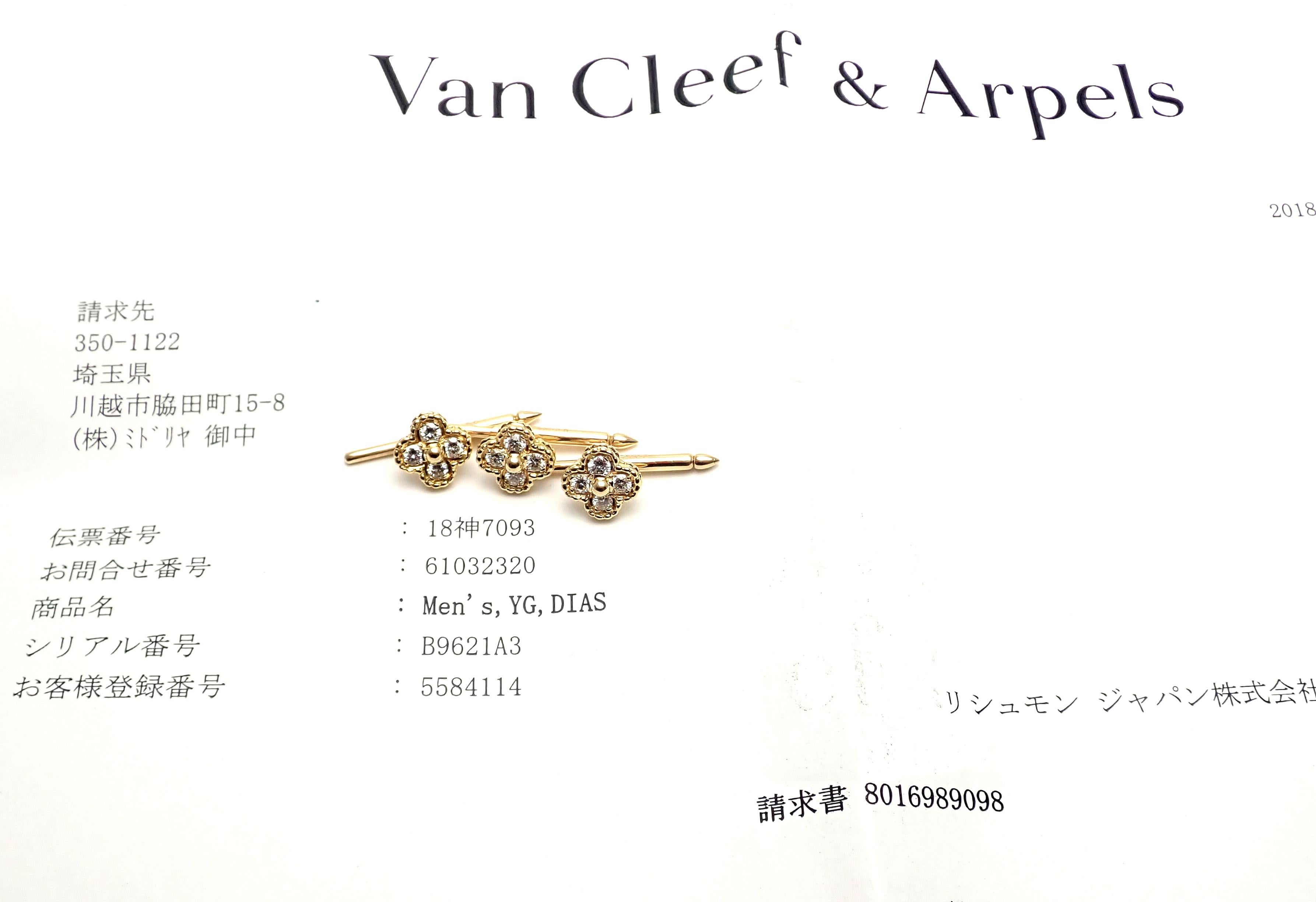 Van Cleef & Arpels Alhambra Diamond Yellow Gold Cufflinks and Stud Dress Set 1