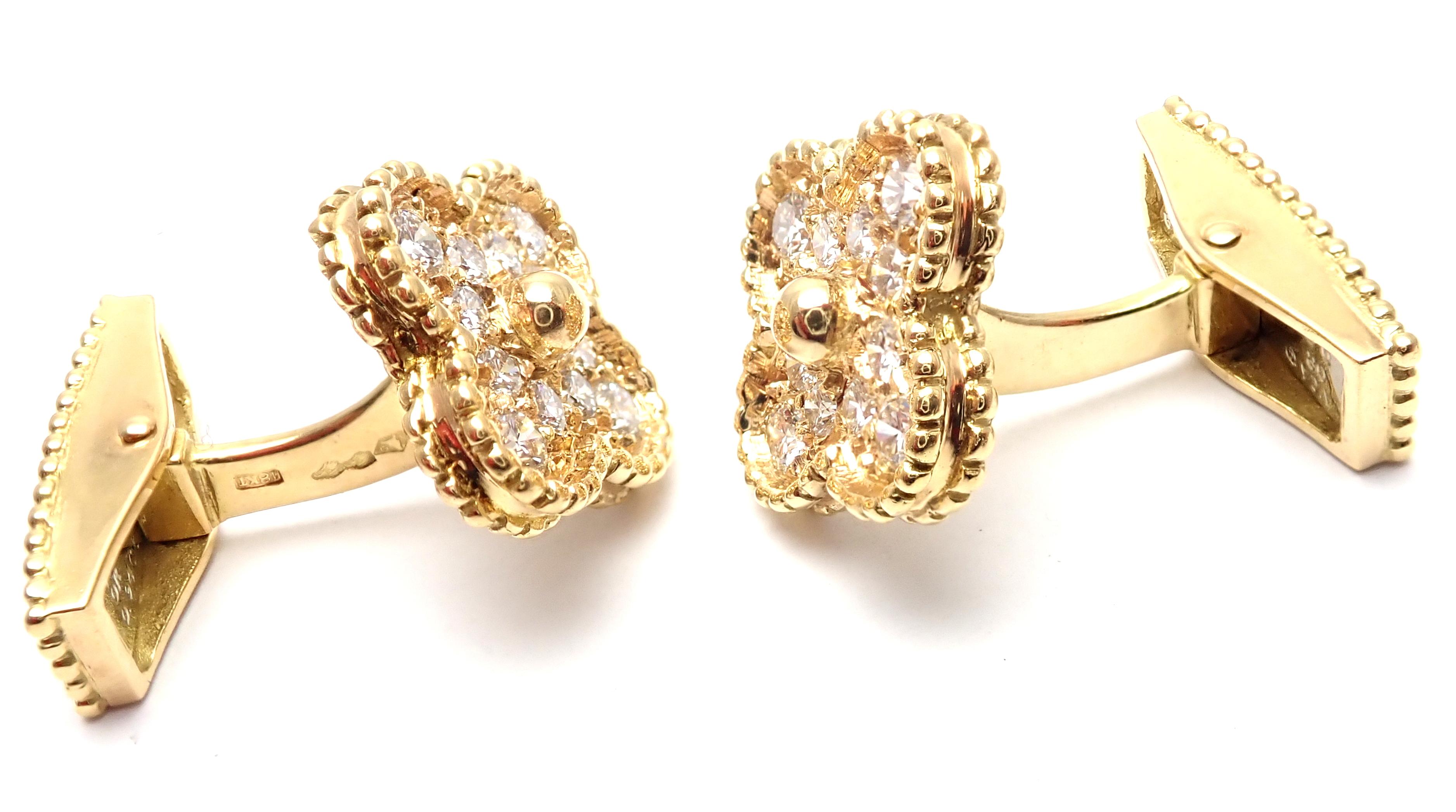 Van Cleef & Arpels Alhambra Diamond Yellow Gold Cufflinks and Stud Dress Set 4