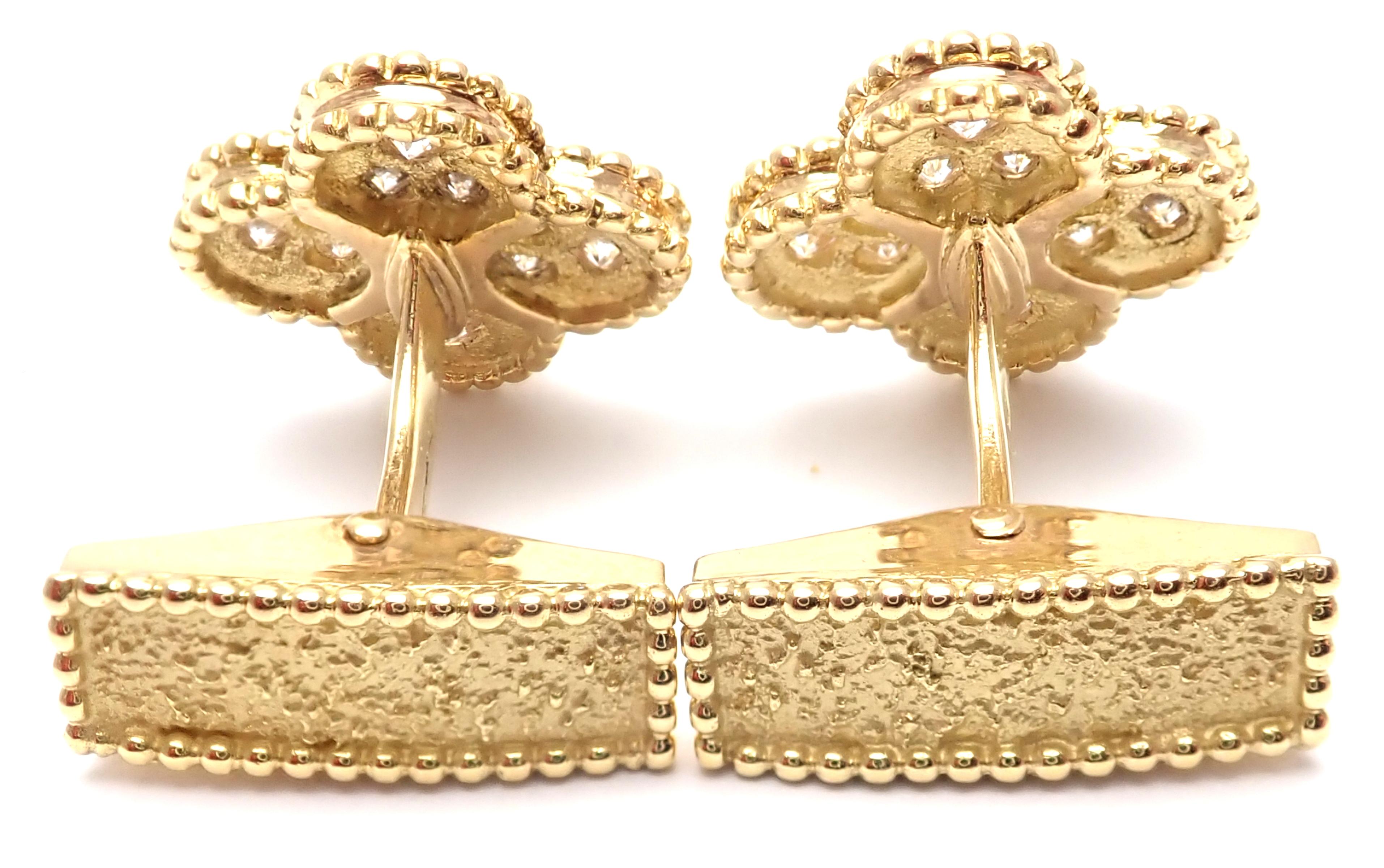 Van Cleef & Arpels Alhambra Diamond Yellow Gold Cufflinks and Stud Dress Set 5