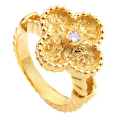 Retro Van Cleef & Arpels Alhambra Diamond Yellow Gold Ring