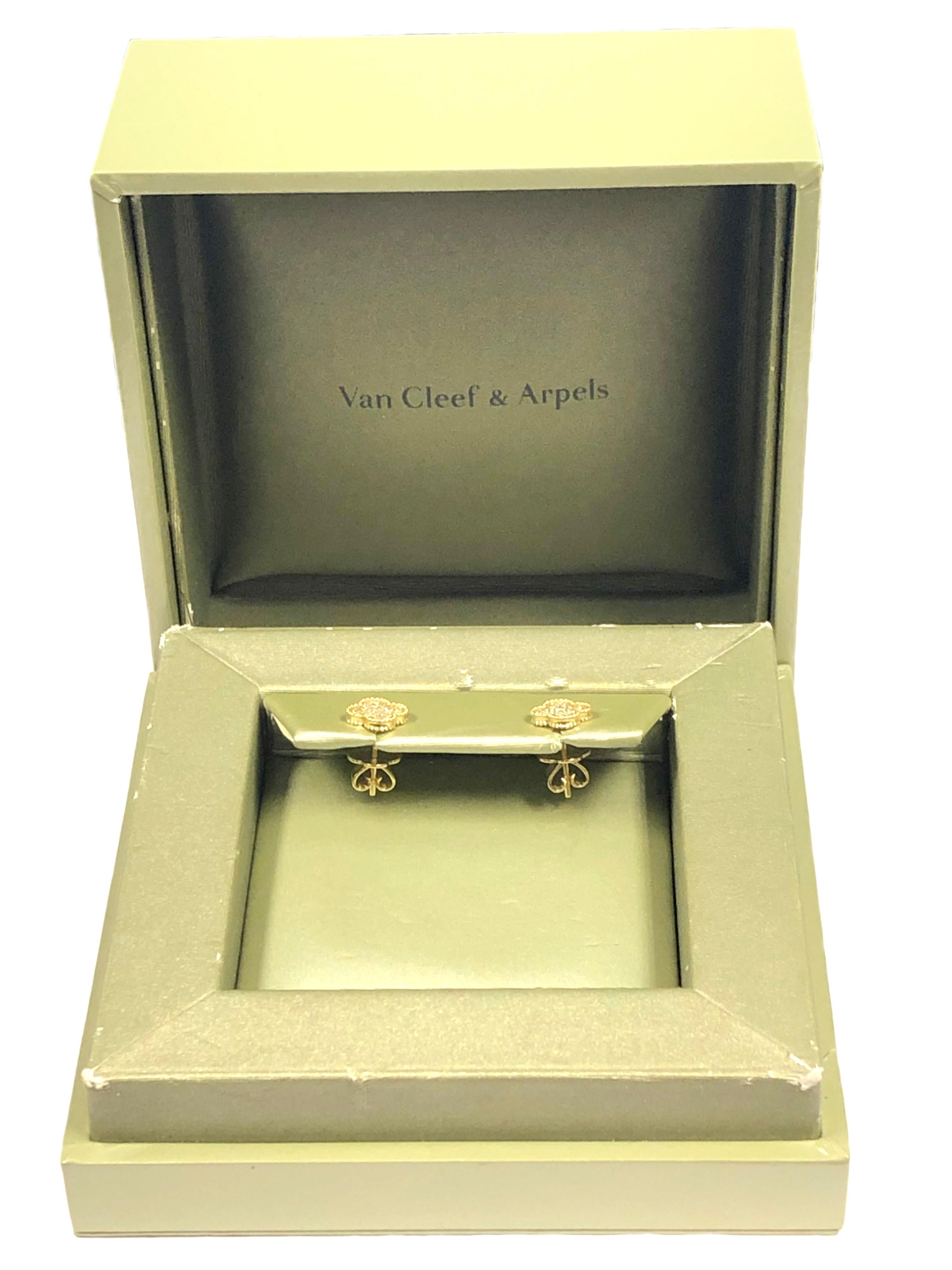 Women's Van Cleef & Arpels Alhambra Diamond Yellow Gold Stud Earrings