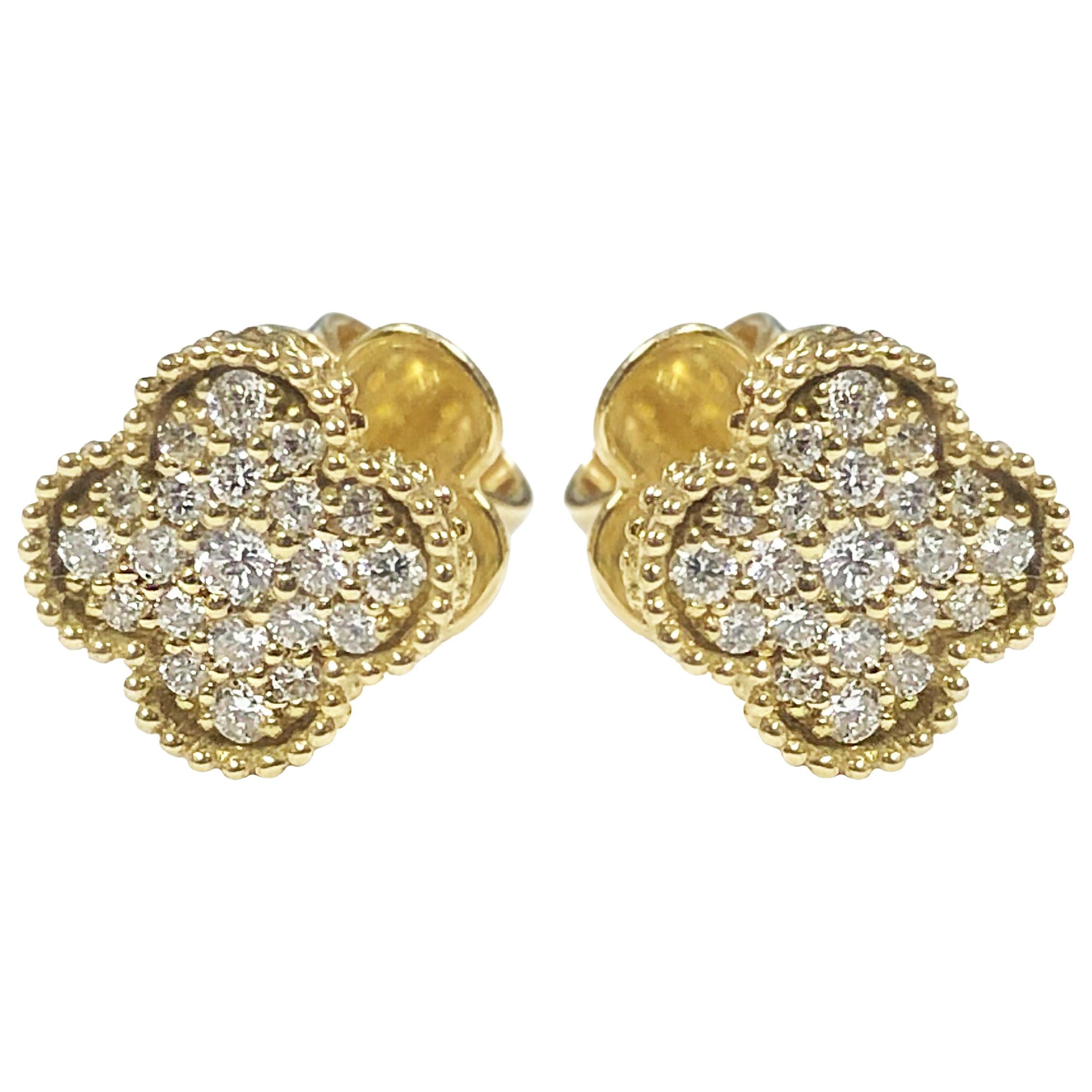 Van Cleef & Arpels Alhambra Diamond Yellow Gold Stud Earrings