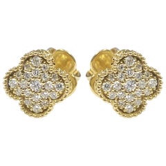 Van Cleef & Arpels Alhambra Diamond Yellow Gold Stud Earrings