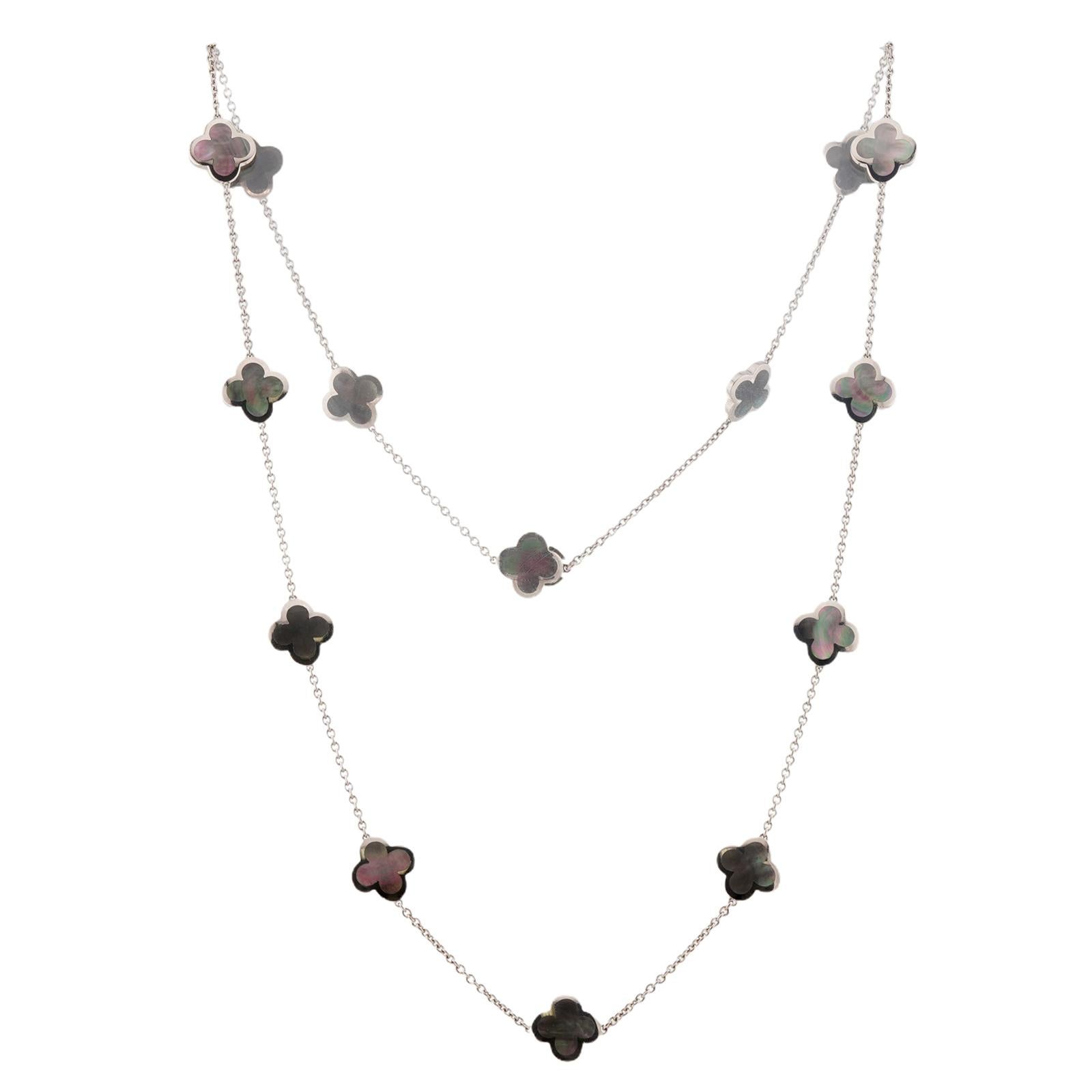 Women's VAN CLEEF & ARPELS Alhambra Gray Mother-of-Pearl White Gold 14 Motif Necklace For Sale