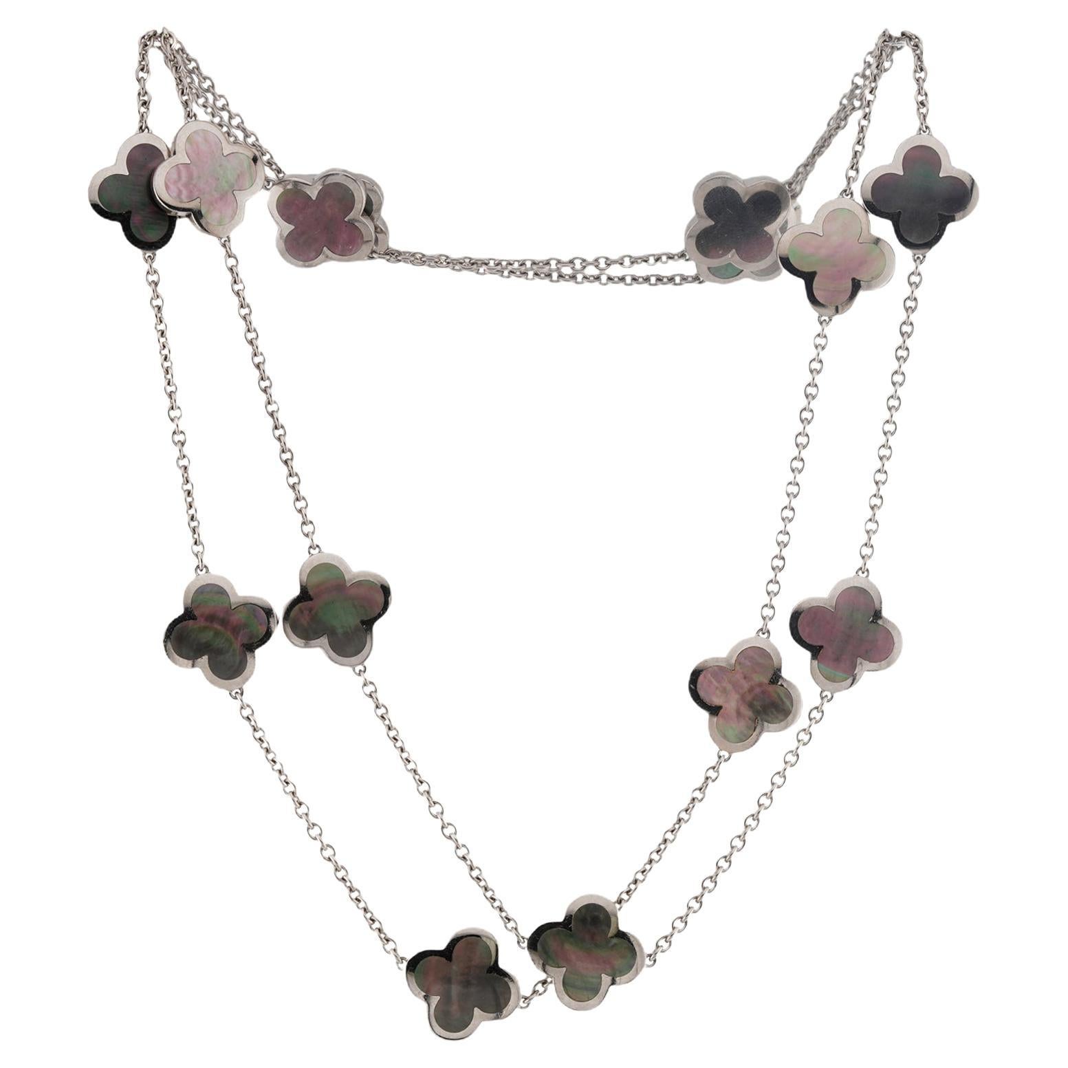 VAN CLEEF & ARPELS Alhambra Gray Mother-of-Pearl White Gold 14 Motif Necklace For Sale