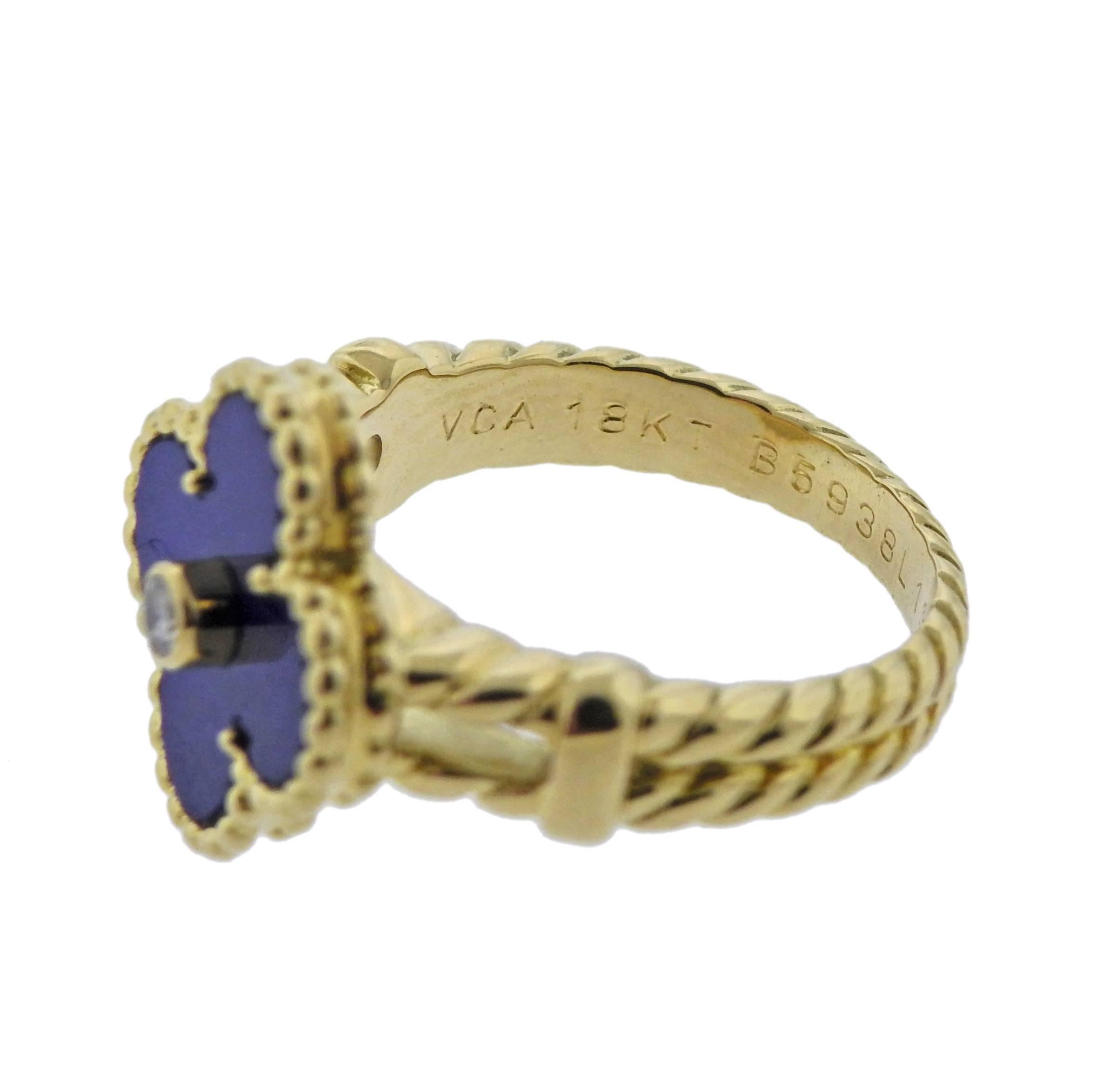 Women's Van Cleef & Arpels Alhambra Lapis Diamond Gold Ring
