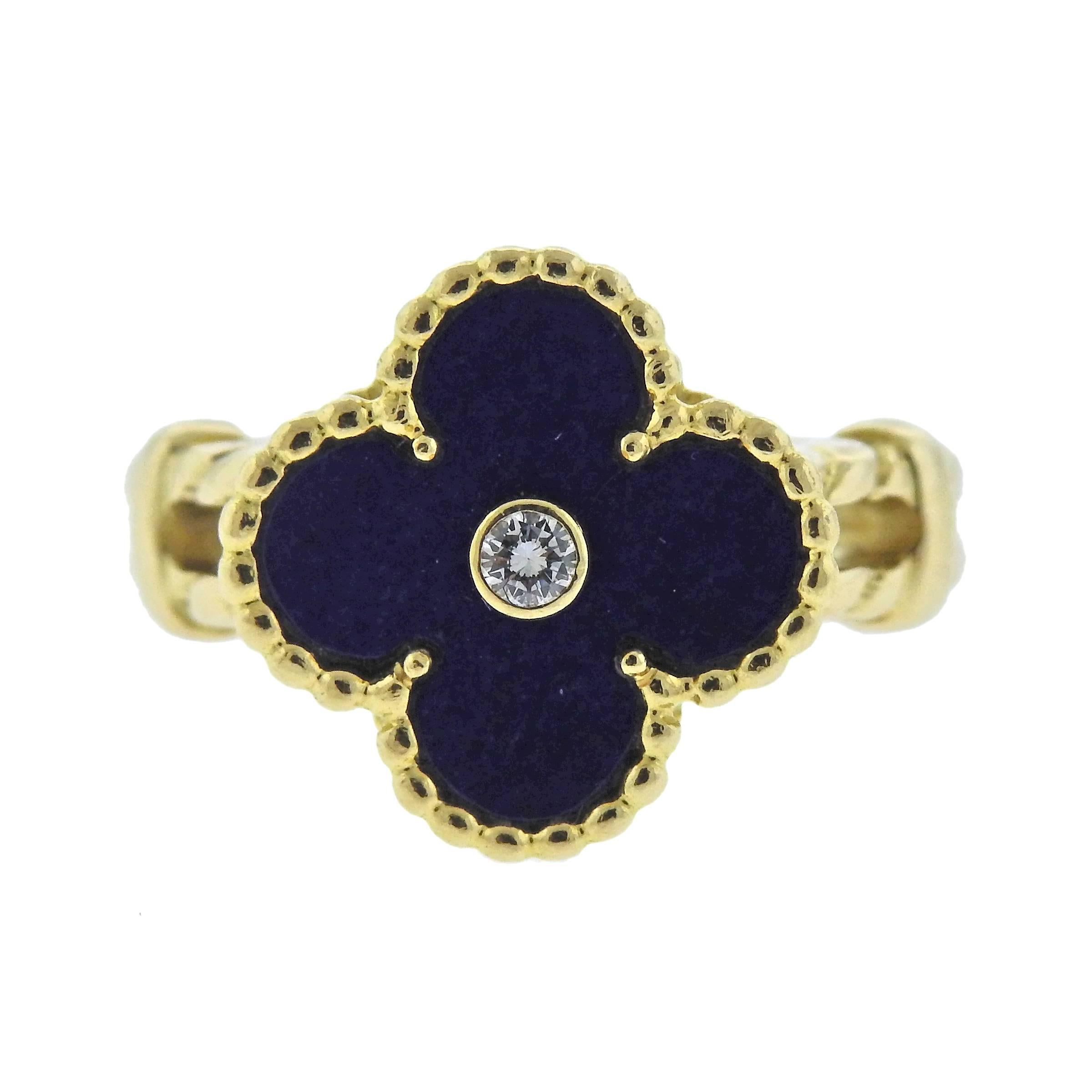 Van Cleef & Arpels Alhambra Lapis Diamond Gold Ring