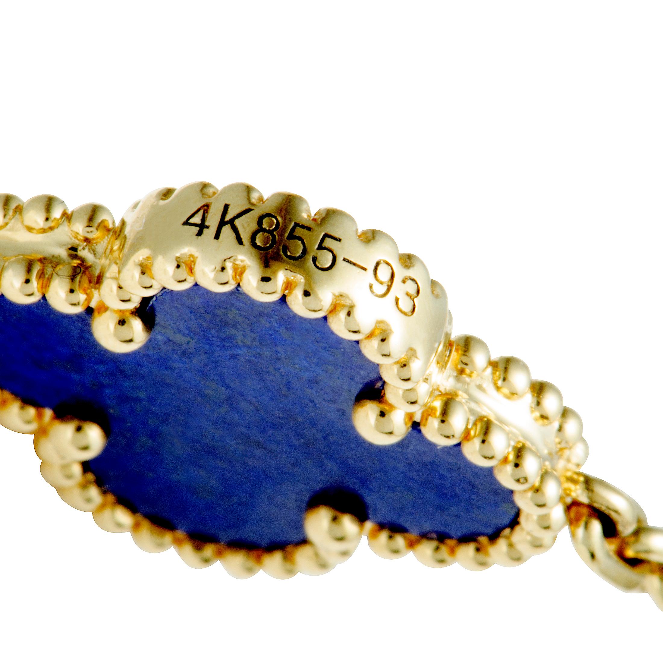 Van Cleef & Arpels Alhambra Lapis Lazuli Yellow Gold 20-Motif Necklace In Excellent Condition In Southampton, PA