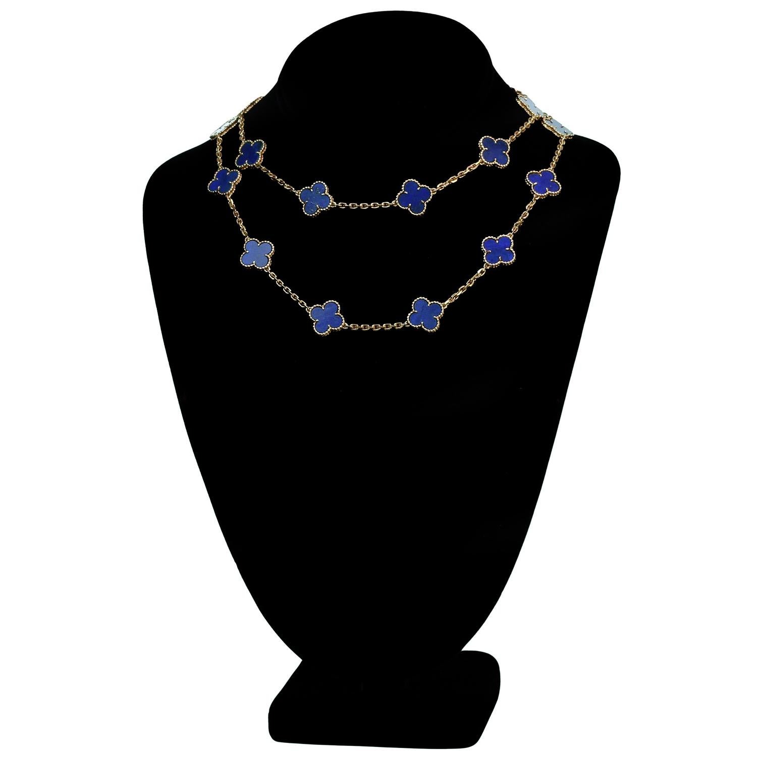 Women's VAN CLEEF & ARPELS Alhambra 20 Motifs Lapis Lazuli 18k YG VCA Certified Necklace For Sale