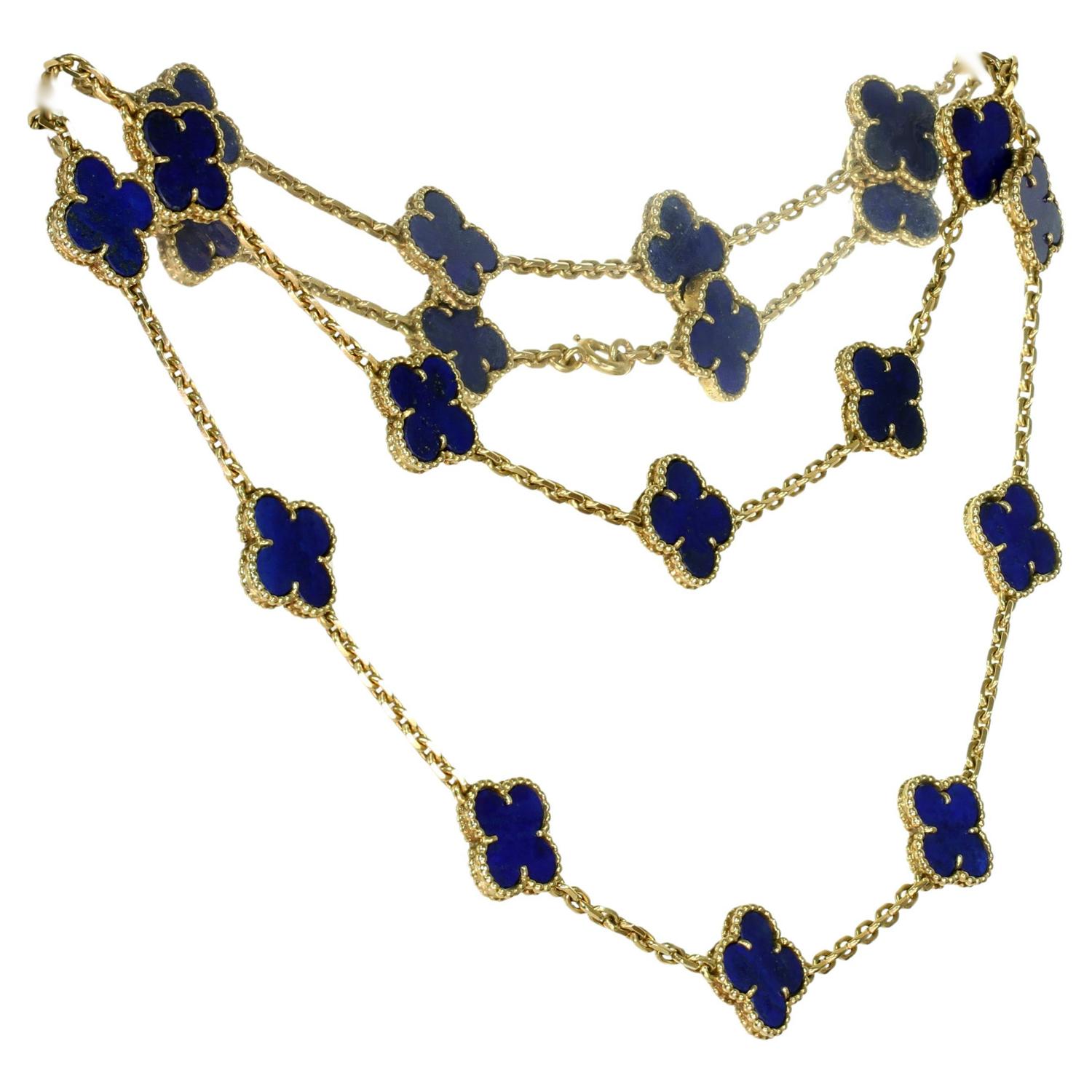VAN CLEEF & ARPELS Alhambra 20 Motifs Lapis Lazuli 18k YG VCA Certified Necklace For Sale 1