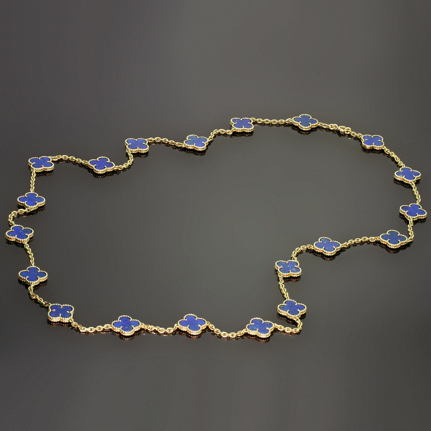 VAN CLEEF & ARPELS Alhambra 20 Motifs Lapis Lazuli 18k YG VCA Certified Necklace In Good Condition For Sale In New York, NY