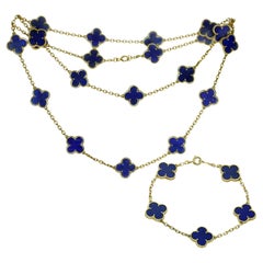 VAN CLEEF & ARPELS Alhambra Lapis Lazuli Yellow Gold Necklace & Bracelet Set