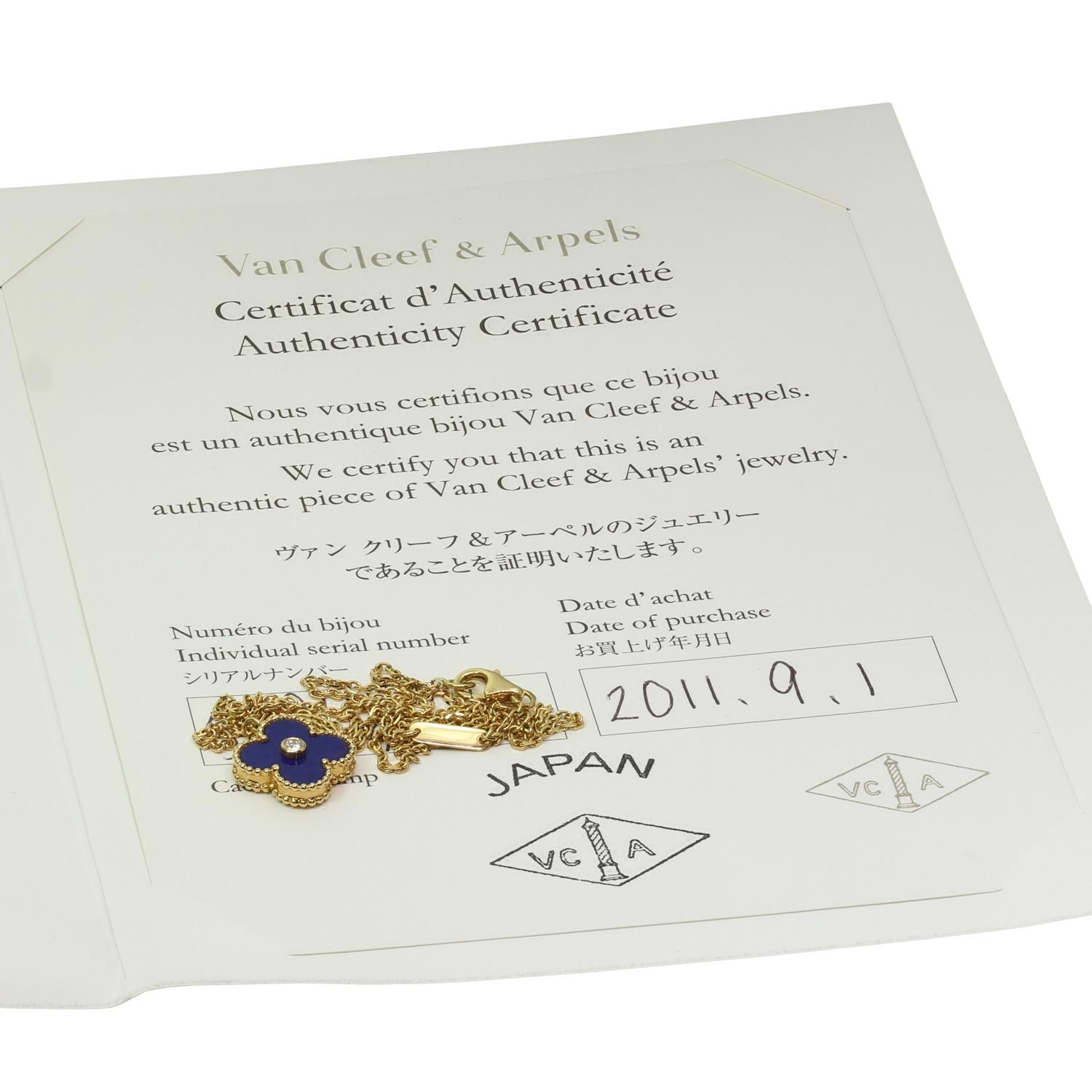 Mixed Cut Van Cleef & Arpels Alhambra Limited Edition Lapis Lazuli Necklace Box Papers