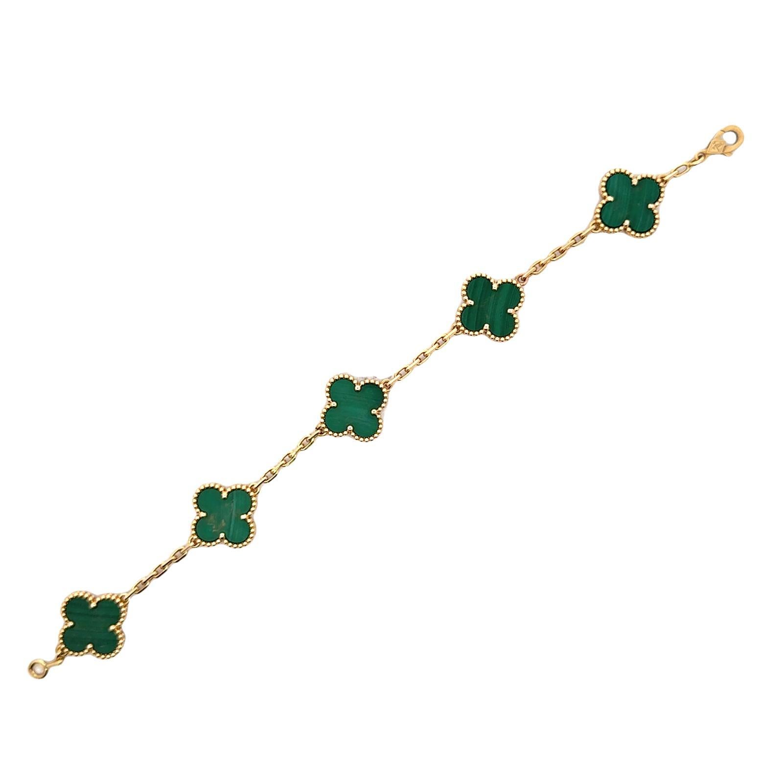 Van Cleef & Arpels Alhambra Malachit-Gliederarmband aus 18 Karat Gelbgold (Moderne)