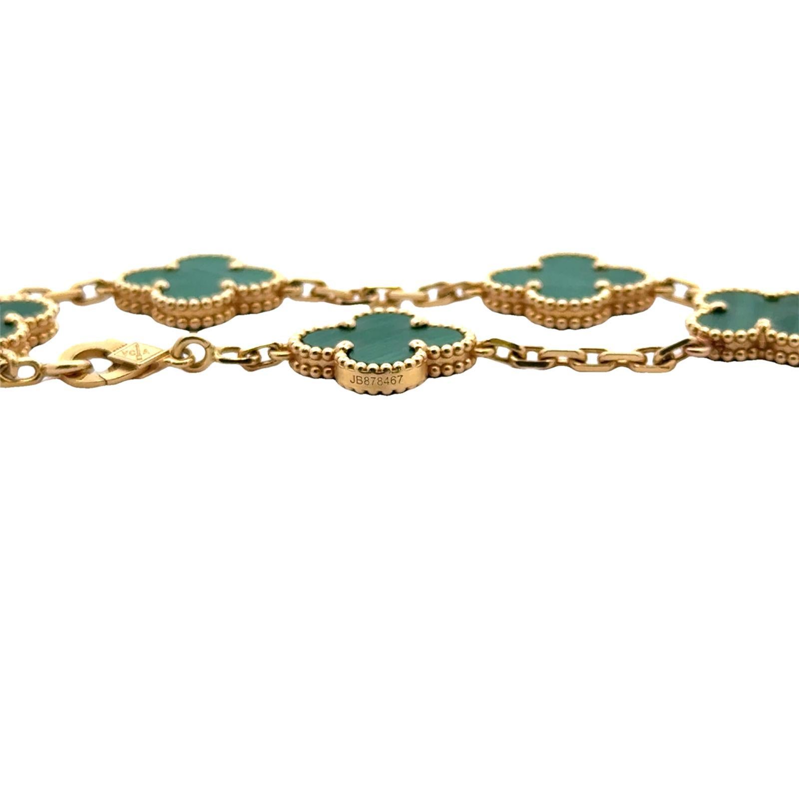 Van Cleef & Arpels Alhambra Malachit-Gliederarmband aus 18 Karat Gelbgold Damen