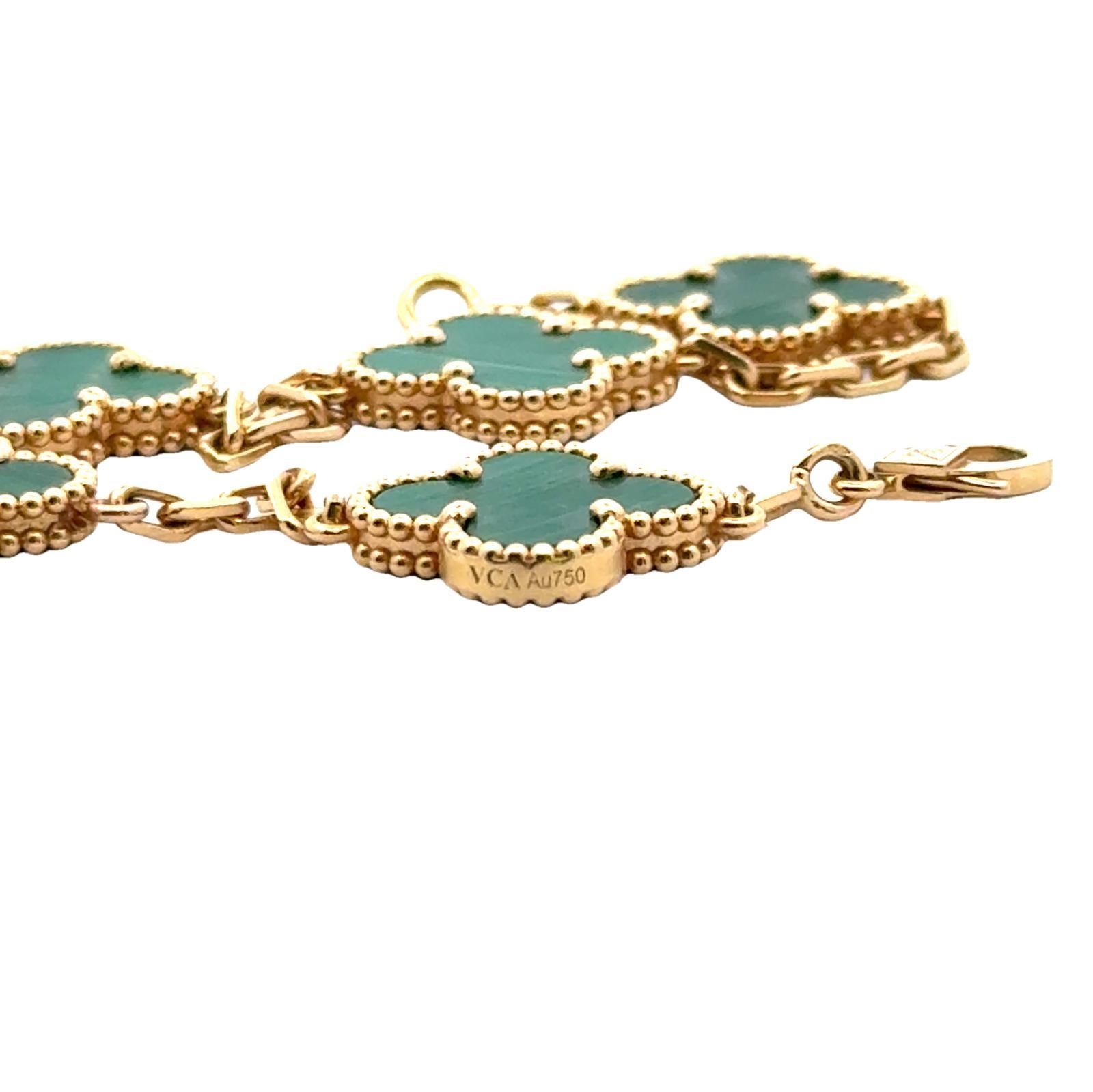 Van Cleef & Arpels Alhambra Malachit-Gliederarmband aus 18 Karat Gelbgold 1