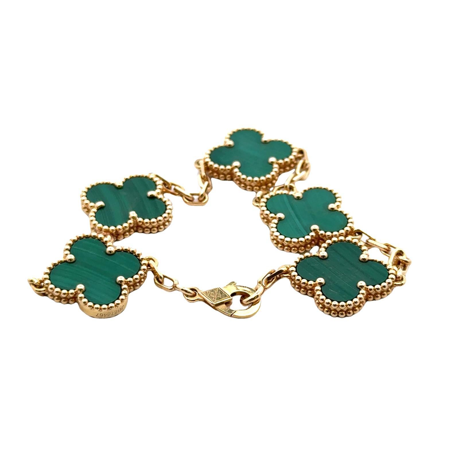 Van Cleef & Arpels Alhambra Malachit-Gliederarmband aus 18 Karat Gelbgold 2