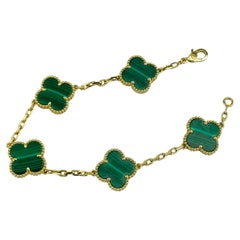 Van Cleef & Arpels Alhambra Malachite Yellow Gold Bracelet 7”