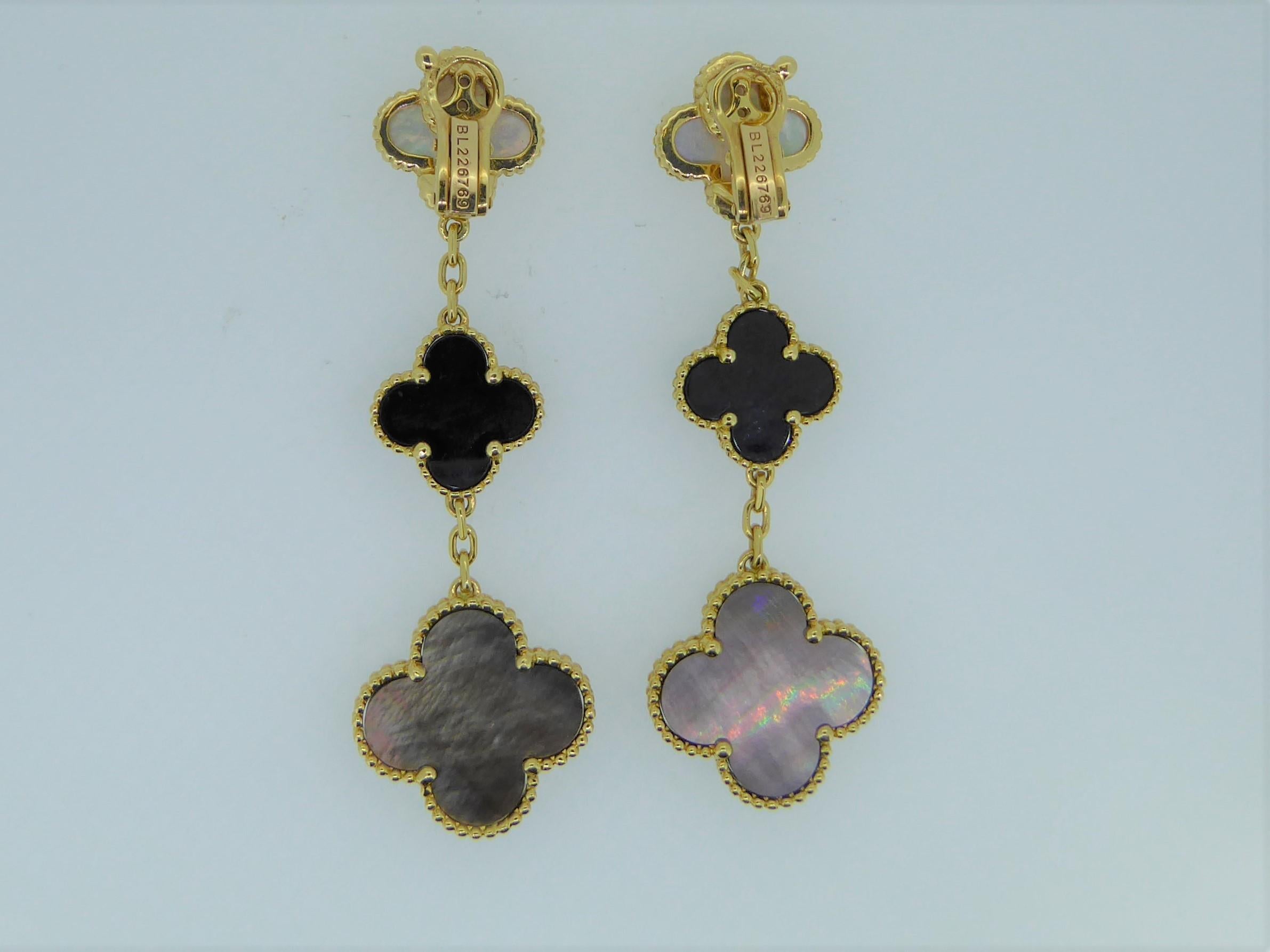 Van Cleef & Arpels Alhambra Mother of Pearl 18 Carat Yellow Gold Ear Clips In Good Condition In London, GB