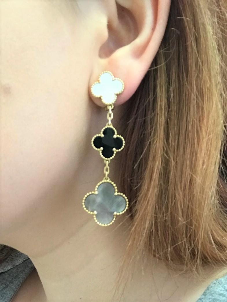 Van Cleef & Arpels Alhambra Mother of Pearl 18 Carat Yellow Gold Ear Clips 1