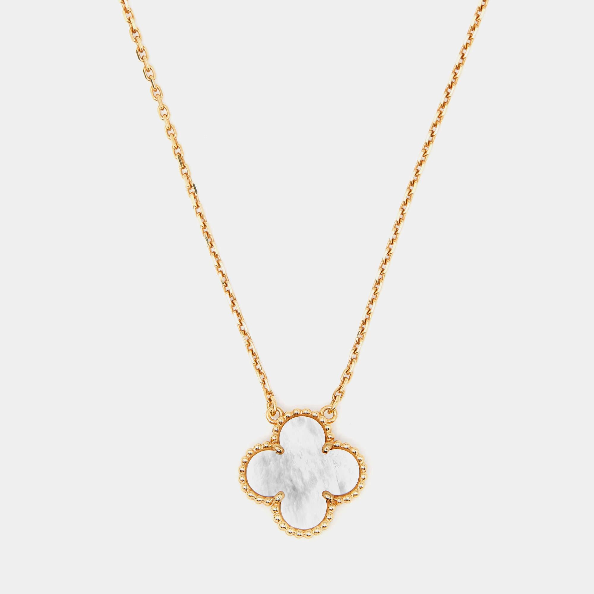 Van Cleef & Arpels Alhambra Mother of Pearl 18k Yellow Gold Pendant Necklace For Sale