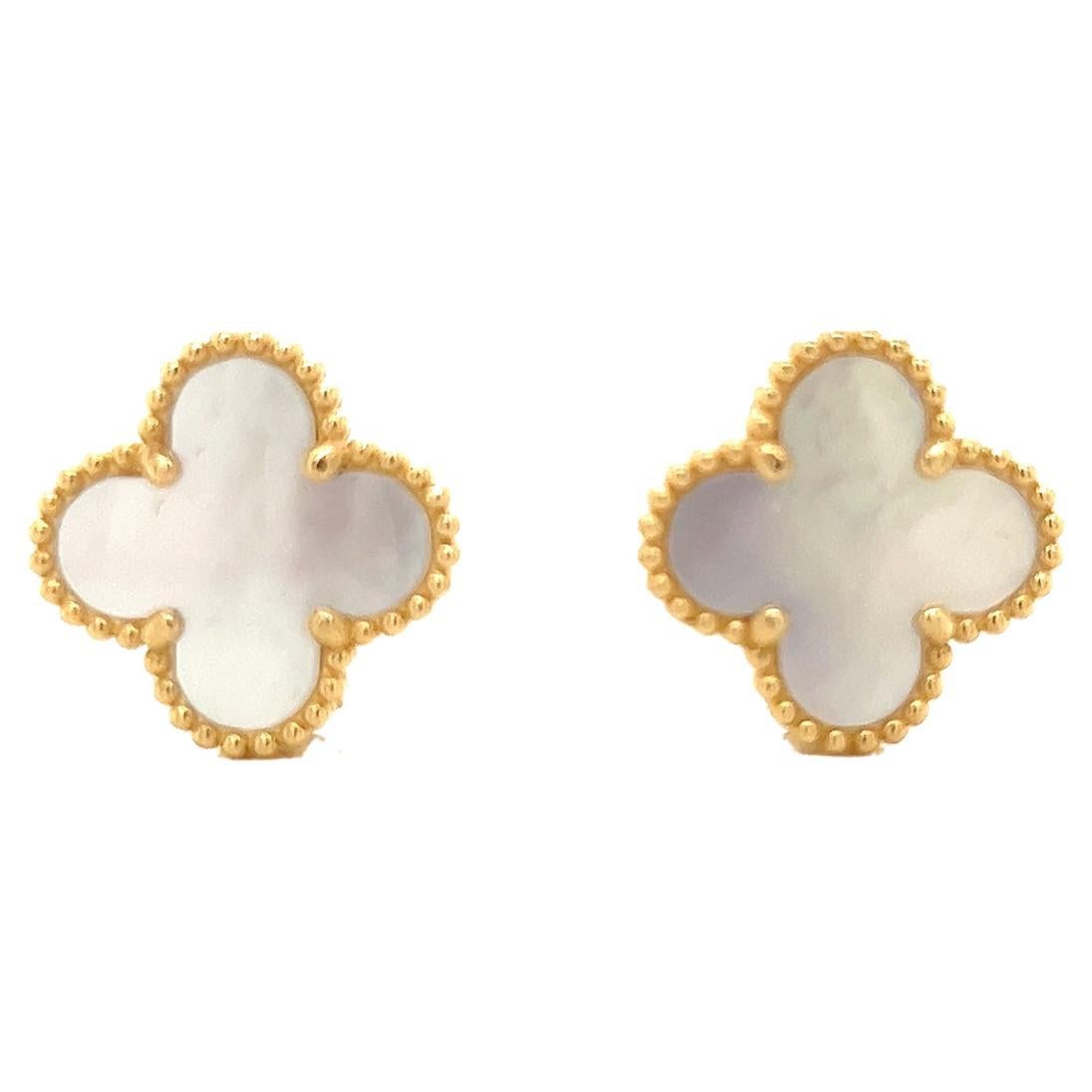 Van Cleef & Arpels Alhambra Mother of Pearl 18KYG Earrings Box and Papers