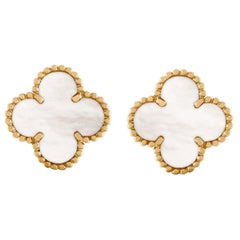 Van Cleef & Arpels Alhambra Mother of Pearl Earrings 18 Karat Yellow Gold