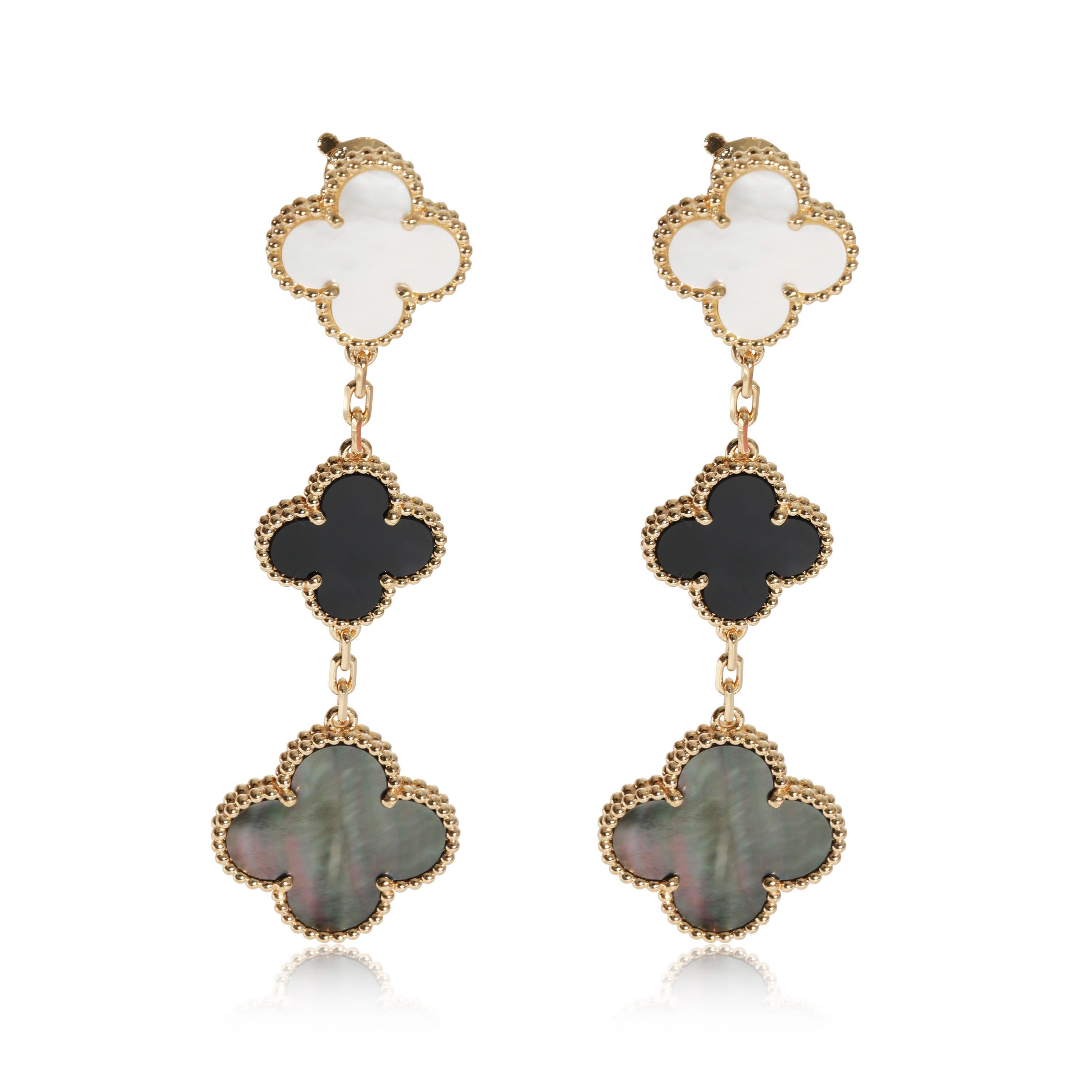 Van Cleef & Arpels Alhambra Mother of Pearl Onyx Earrings in 18k Yellow Gold In Excellent Condition In New York, NY